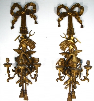 A Pair of George III Giltwood Three-Light Wall Sconces